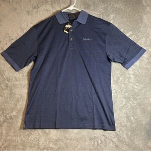 Antigua Men's Navy Striped Polo Shirt